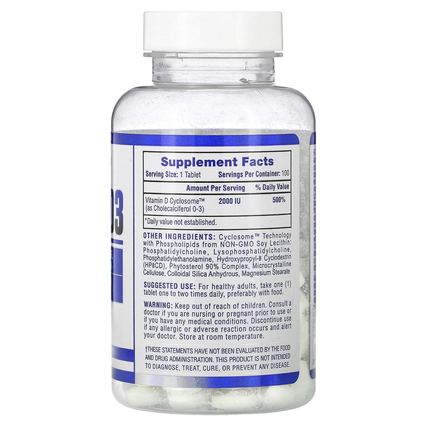 Hi Tech Pharmaceuticals Vitamin D3 2000 IU 100 Tablets - Enhanced Absorption - Image 2