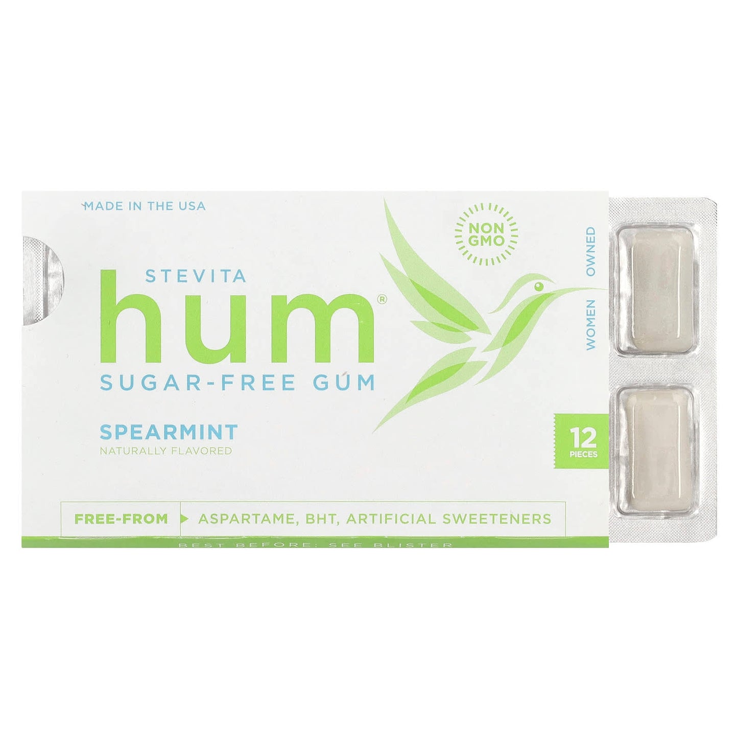 Stevita, Hum®, Sugar-Free Gum, Spearmint, 12 Pieces - Image 1