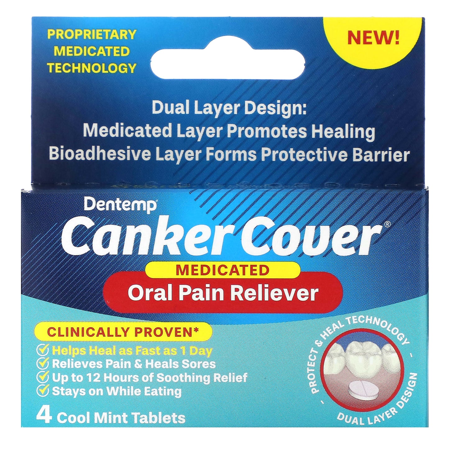 Dentemp Canker Cover - Medicated Oral Pain Relief with 4 Cool Mint Tablets - Image 1