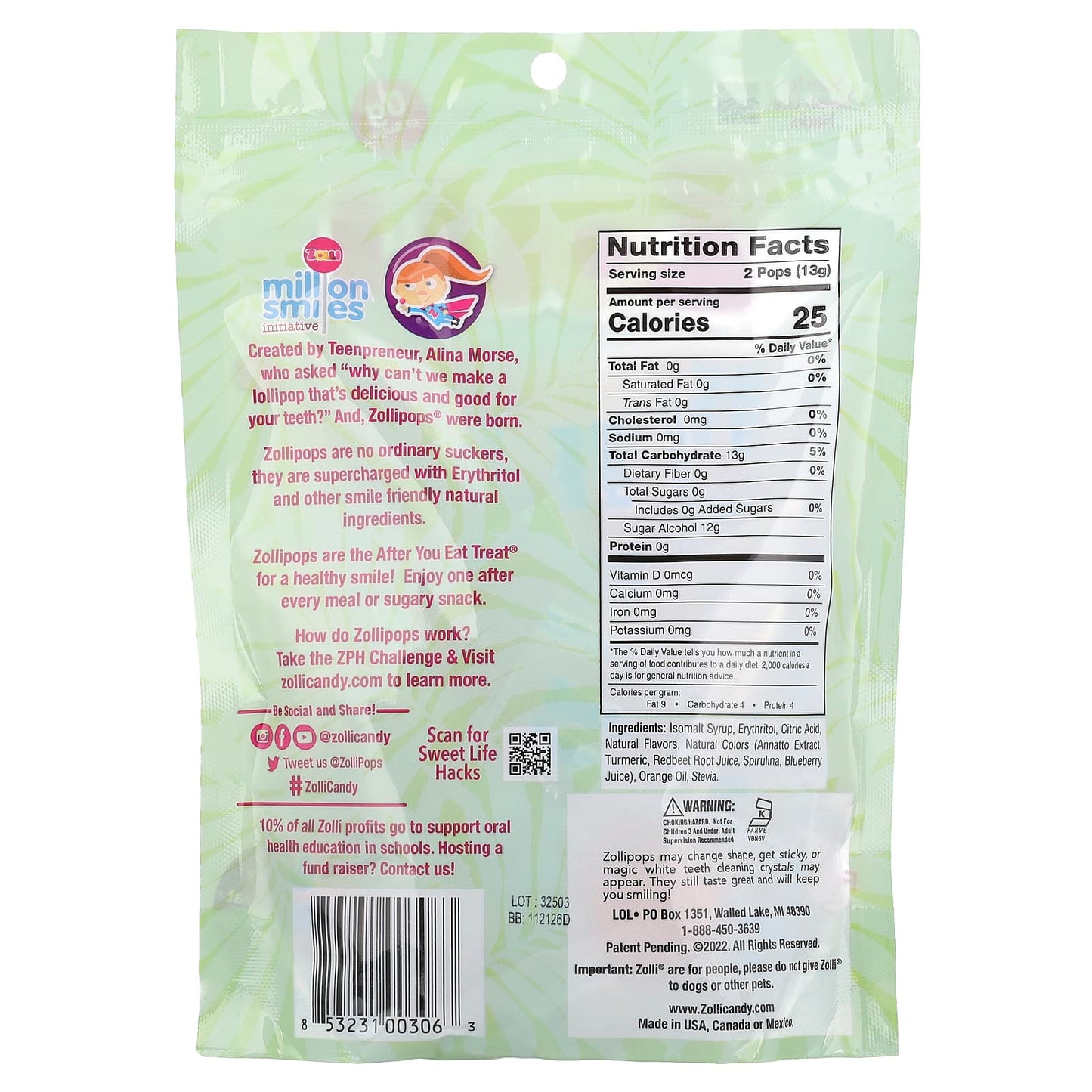 Zollipops, The Clean Teeth Pops, Tropical Fruit, Approx. 23-25 Pops, 5.2 oz - Image 2