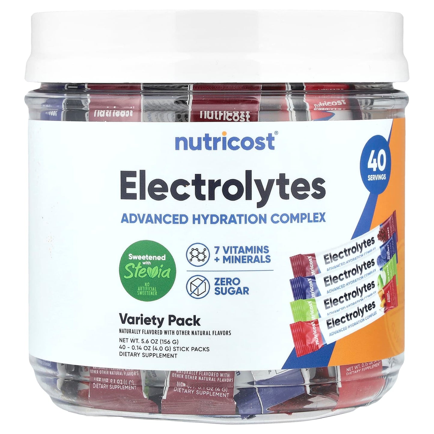 Nutricost, Electrolytes, Advanced Hydration Complex, Variety Pack, 40 Stick Packs, 0.14 oz (4 g ) Each - Image 1
