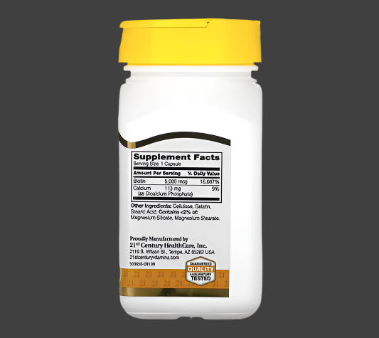 21st Century, Biotin, 5,000 mcg, 110 Capsules