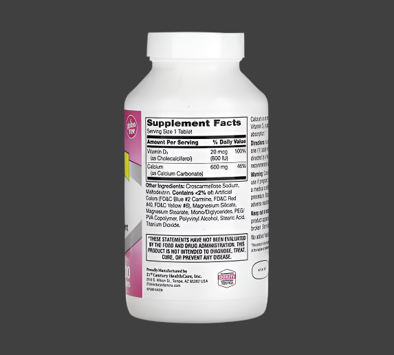 21st Century, 600+D3, Calcium & Vitamin D3 Supplement, 400 Tablets