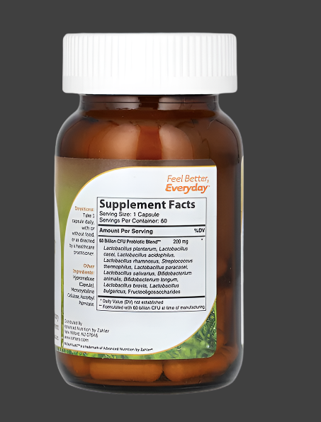 Zahler, BioDophilus60, Advanced Probiotic Formula, 60 Billion CFU, 60 Capsules, Expiry"08/2027