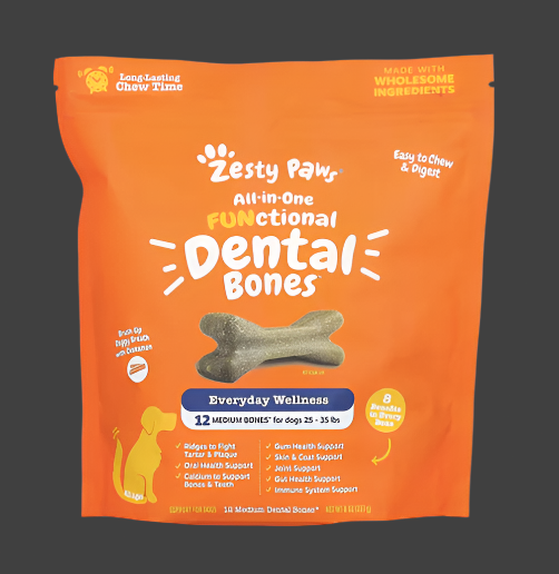 Zesty Paws, All-in-One Functional Dental Bones, For Dogs, All Ages, Cinnamon, 12 Medium Dental Bones, 8 oz (227 g), Expiry"02/2026