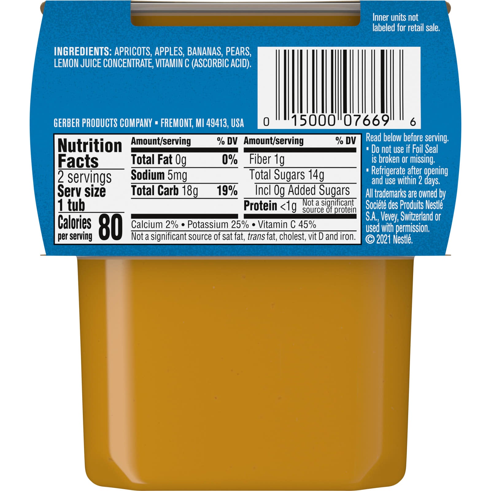 Gerber Organic Baby Food, 2nd Foods Apricot Mixed Fruit, 2-Pack, 4oz (113g) - Image 2