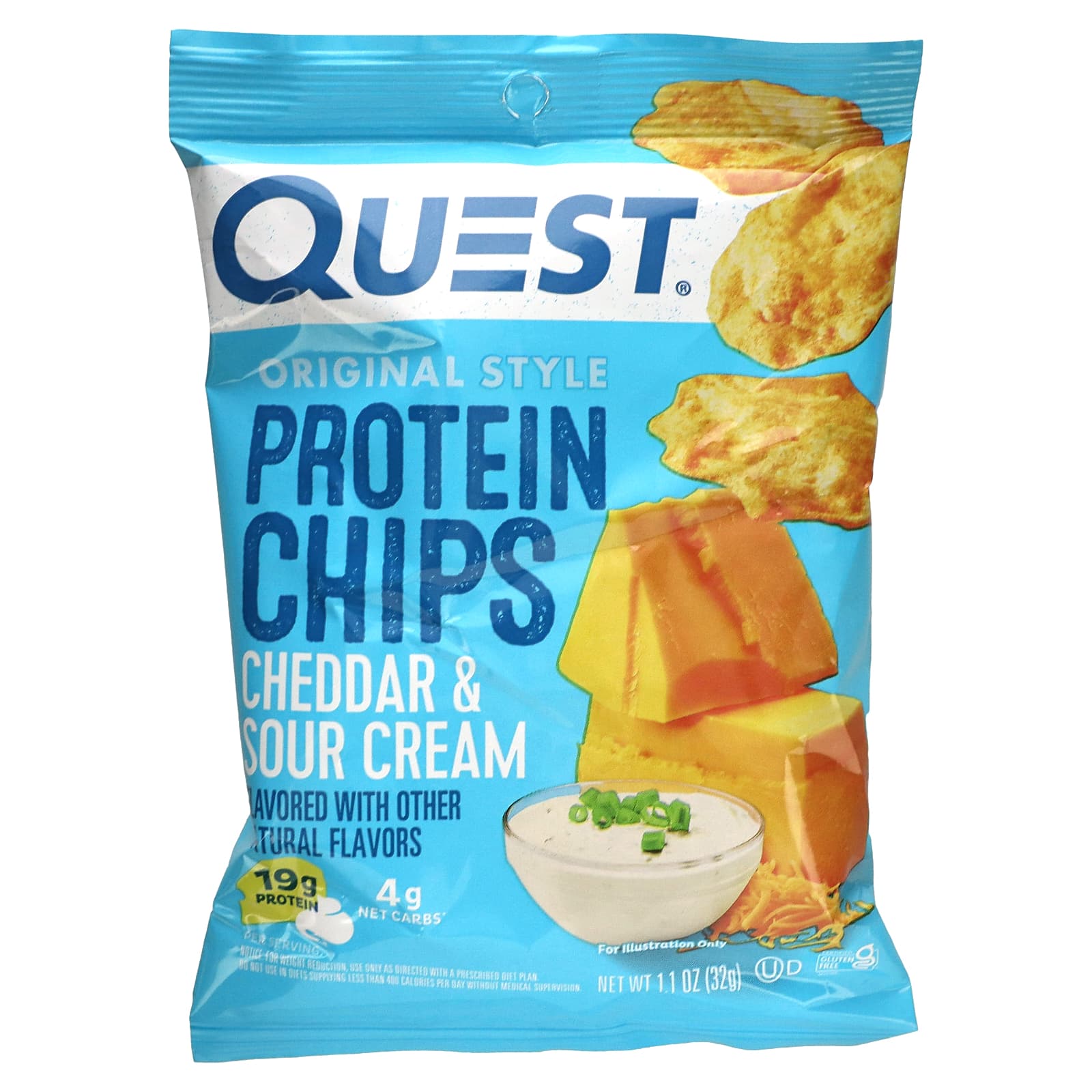 Quest Nutrition, Original Style Protein Chips, Cheddar & Sour Cream, 8 Bags, 1.1 oz (32 g) Each - Image 2
