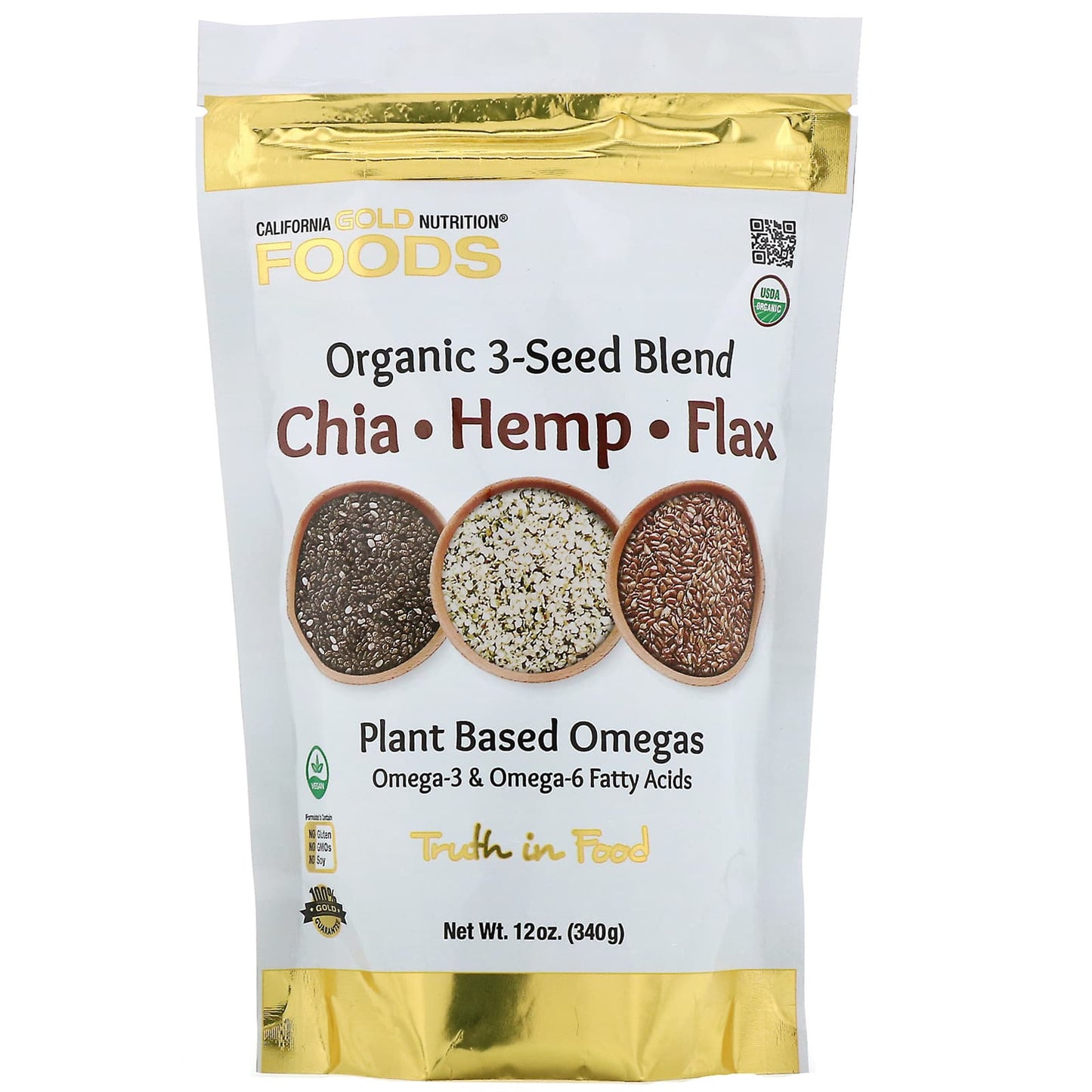 Organic 3-Seed Blend with Chia, Hemp & Flax - Plant-Based Omegas 12oz - Image 1