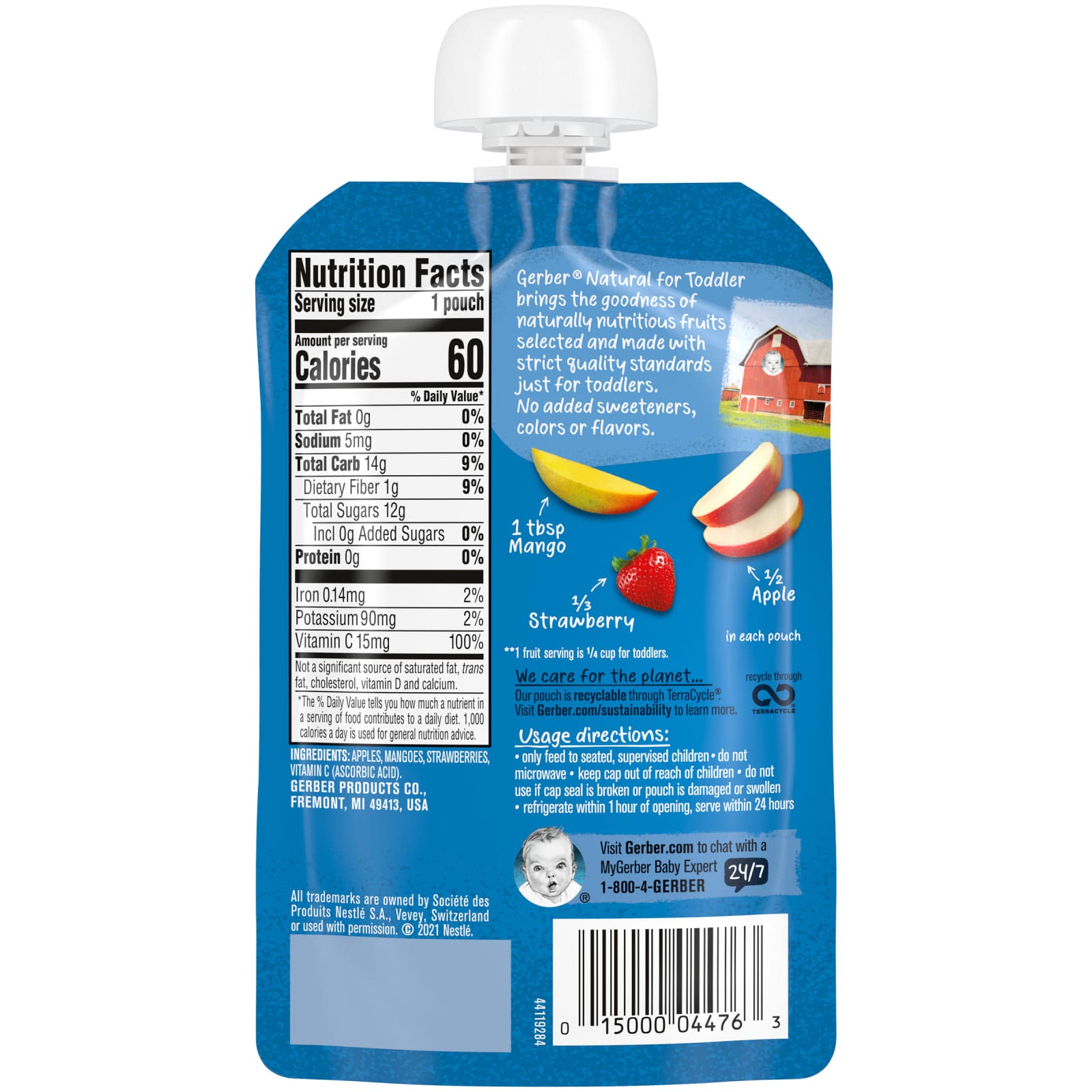 Gerber Natural Toddler Fruit Pouches, 12+ Months, 3.5 oz - Image 2
