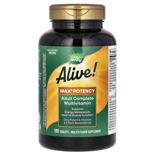 Nature's Way, Alive! Max3 Potency, Adult Complete Multivitamin, No Added Iron, 180 Tablets - Image 1