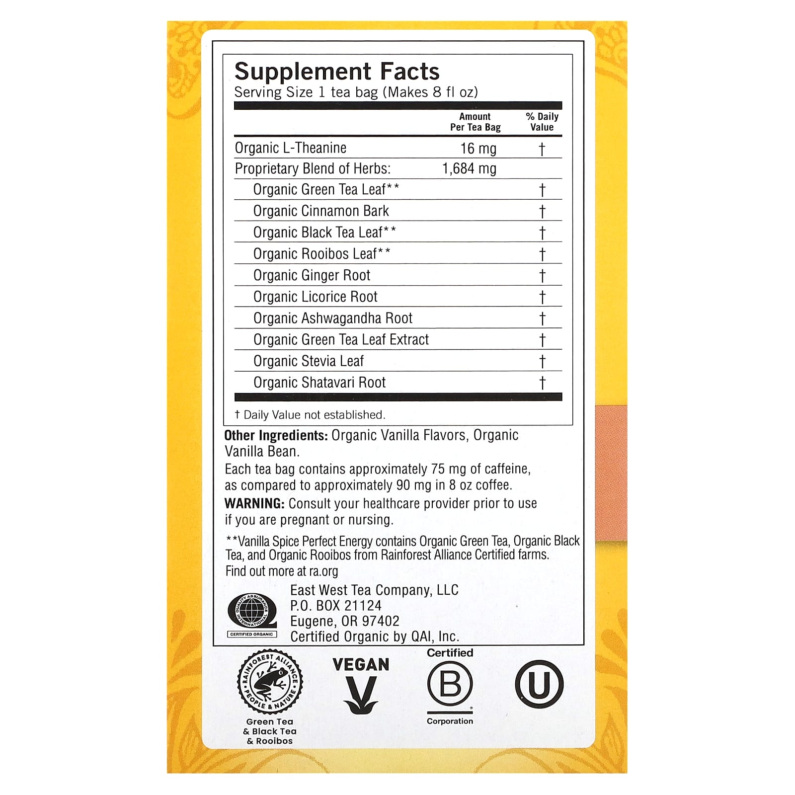 Yogi Tea, Perfect Energy, Vanilla Spice, 16 Tea Bags, 1.12 oz (32 g) - Image 2