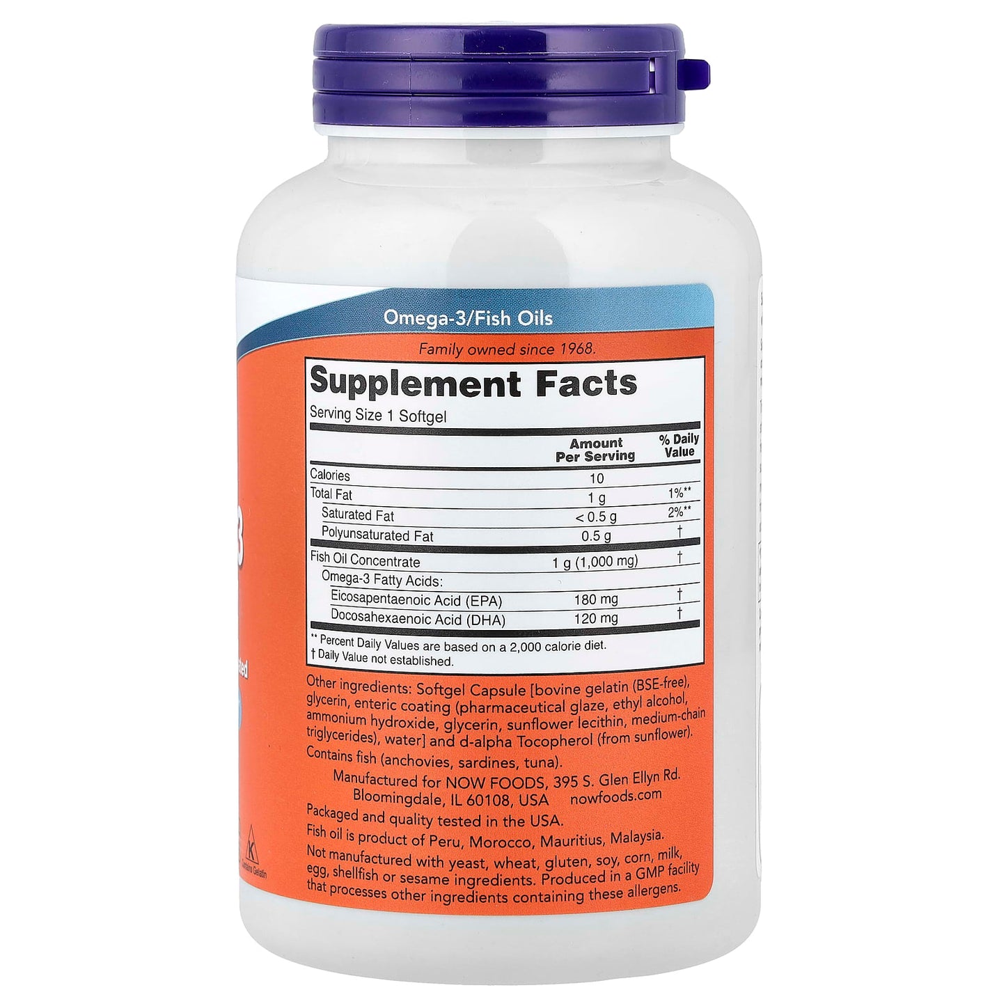 NOW Foods, Omega-3 Fish Oil, 180 Softgels - Image 2