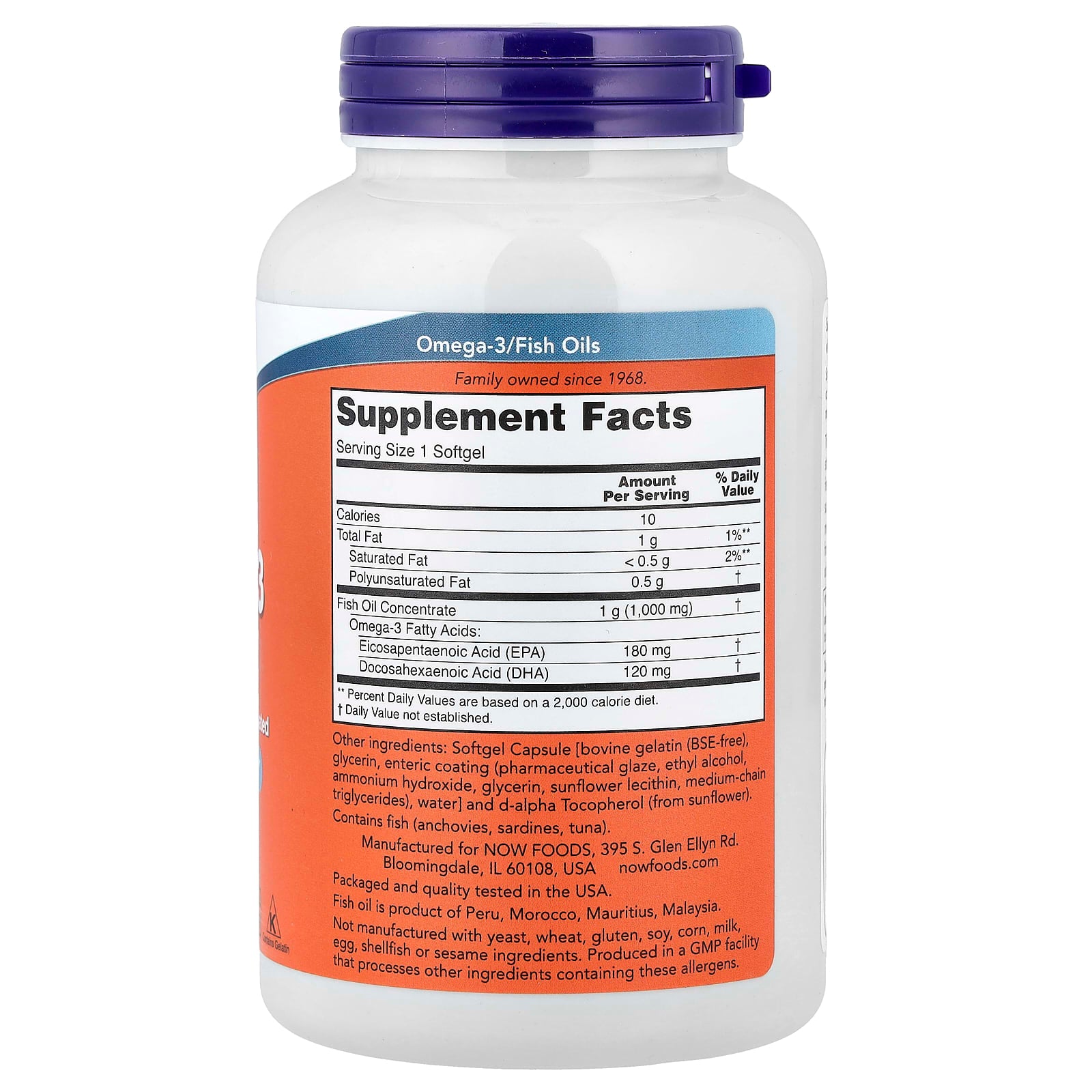 NOW Foods, Omega-3 Fish Oil, 180 Softgels - Image 2