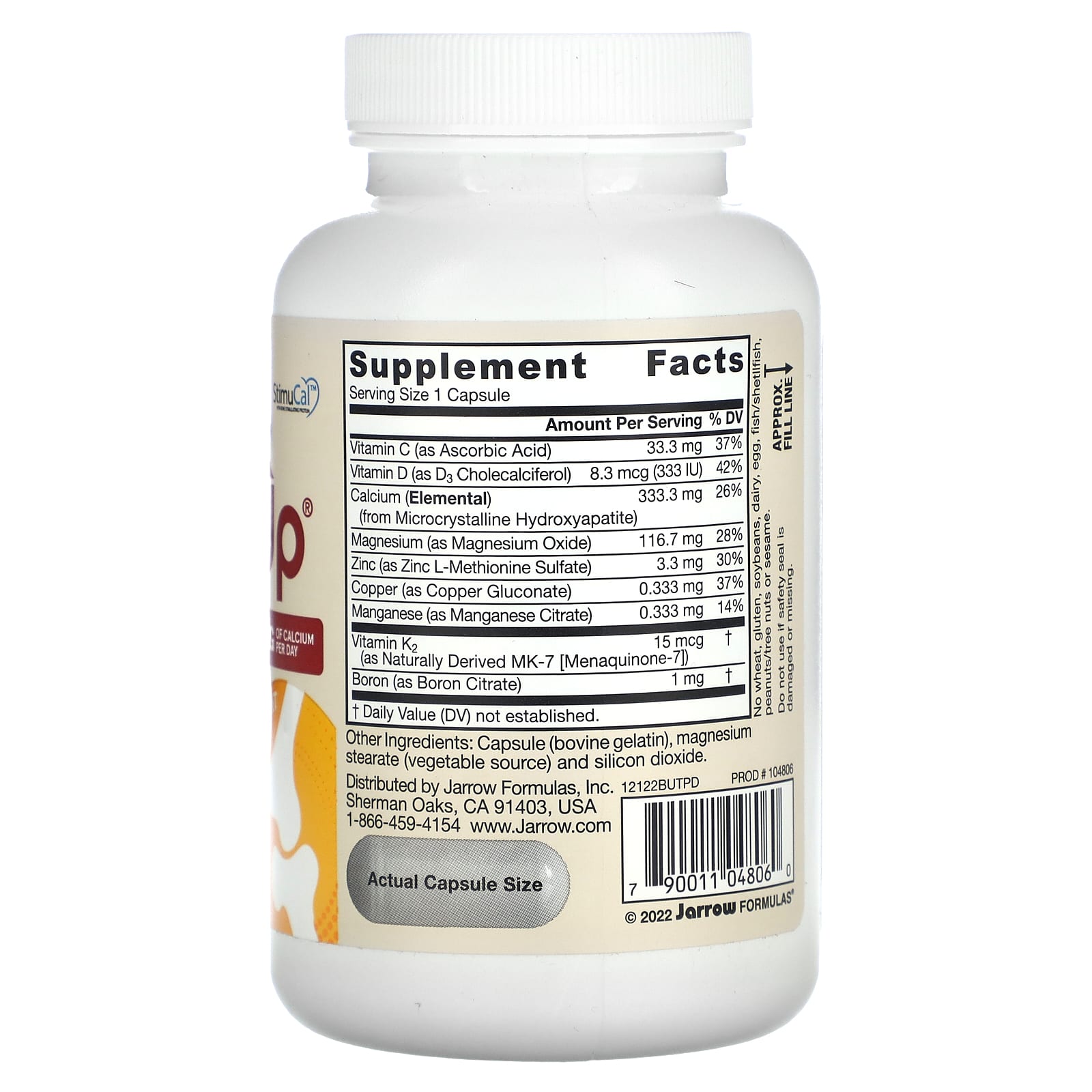 Jarrow Formulas BoneUp 3 Per-Day, 1000mg Calcium, 90 Capsules - Image 2