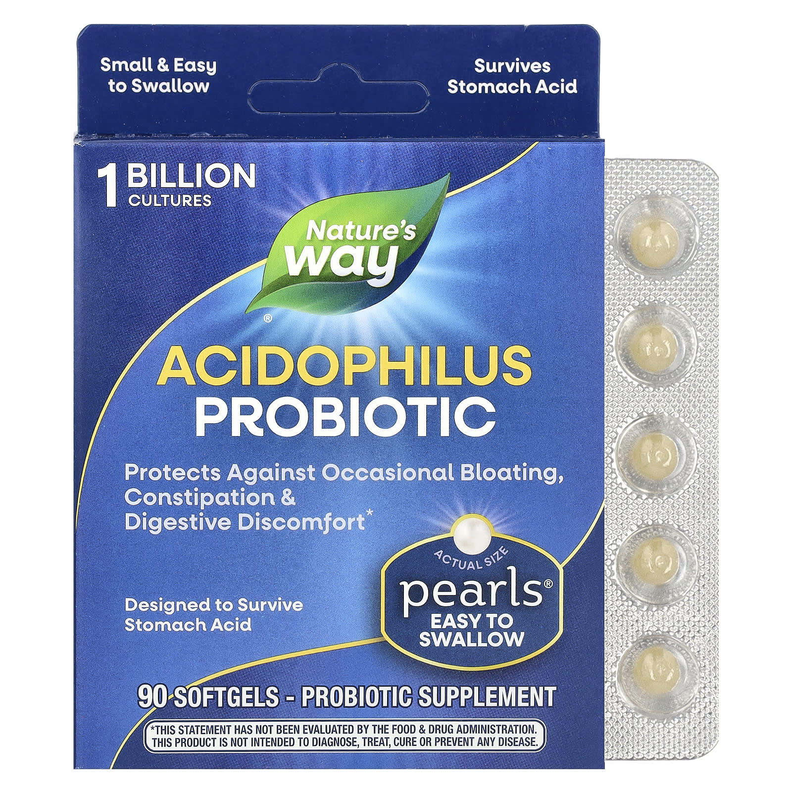 Nature's Way, Acidophilus Probiotic Pearls , 1 Billion CFU, 90 Softgels - Image 1
