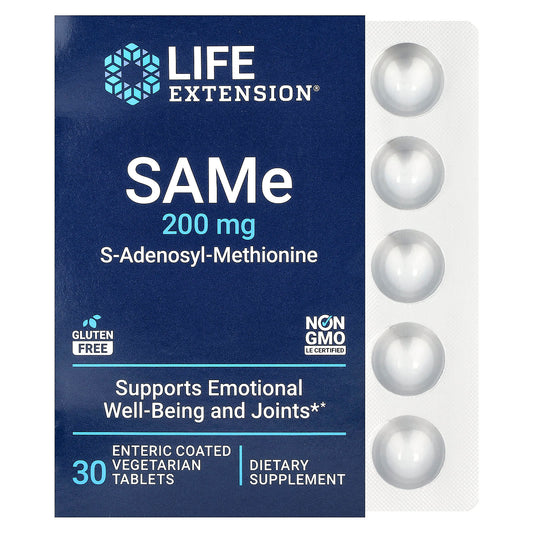 Life Extension, SAMe S-Adenosyl-Methionine, 200 mg, 30 Enteric Coated Vegetarian Tablets - Image 1