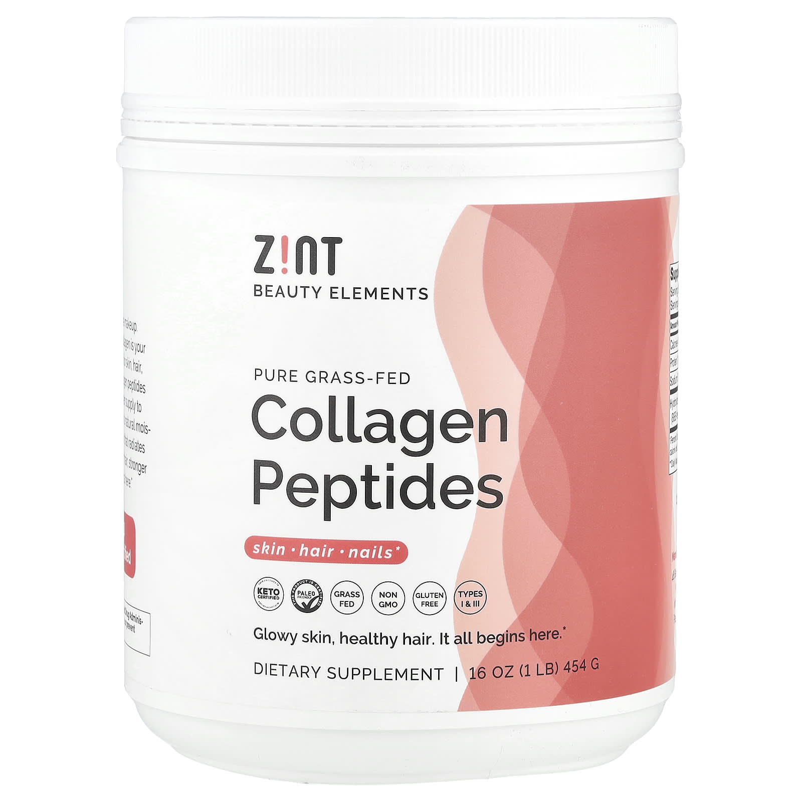 Zint, Pure Grass-Fed Collagen Peptides, Unflavored, Container, 16 oz (454 g) - Image 1