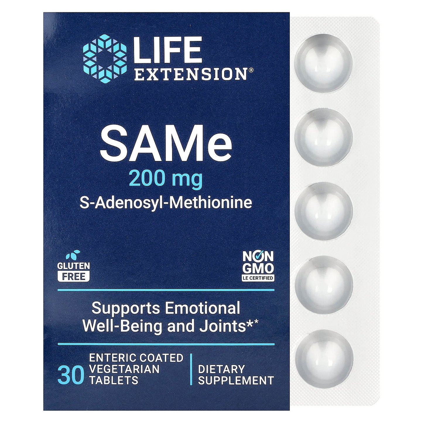 Life Extension, SAMe S-Adenosyl-Methionine, 200 mg, 30 Enteric Coated Vegetarian Tablets - Image 1