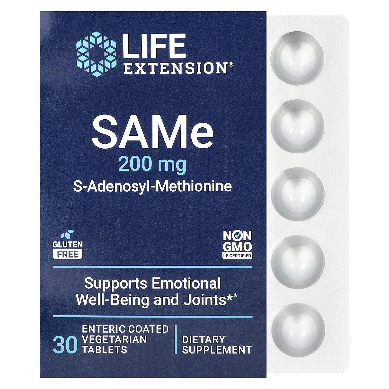 Life Extension, SAMe S-Adenosyl-Methionine, 200 mg, 30 Enteric Coated Vegetarian Tablets - Image 1