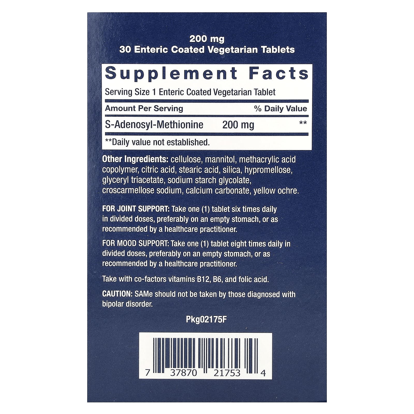 Life Extension, SAMe S-Adenosyl-Methionine, 200 mg, 30 Enteric Coated Vegetarian Tablets - Image 2
