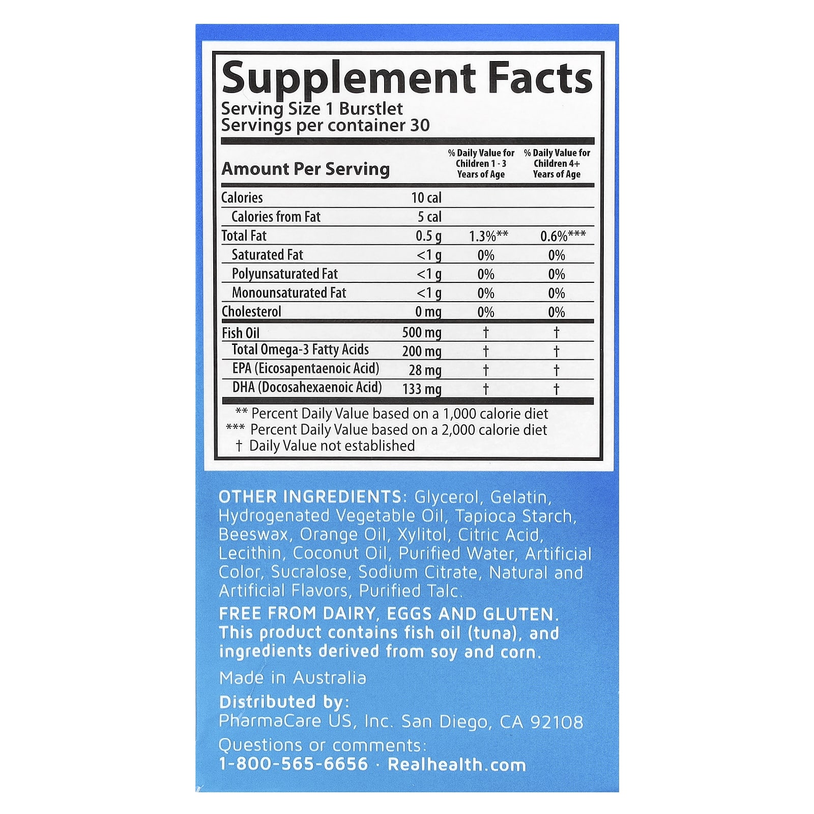 Kids Smart®, Hi DHA-Omega 3 Fish Oil, Fruit, 30 Chewable Burstlets