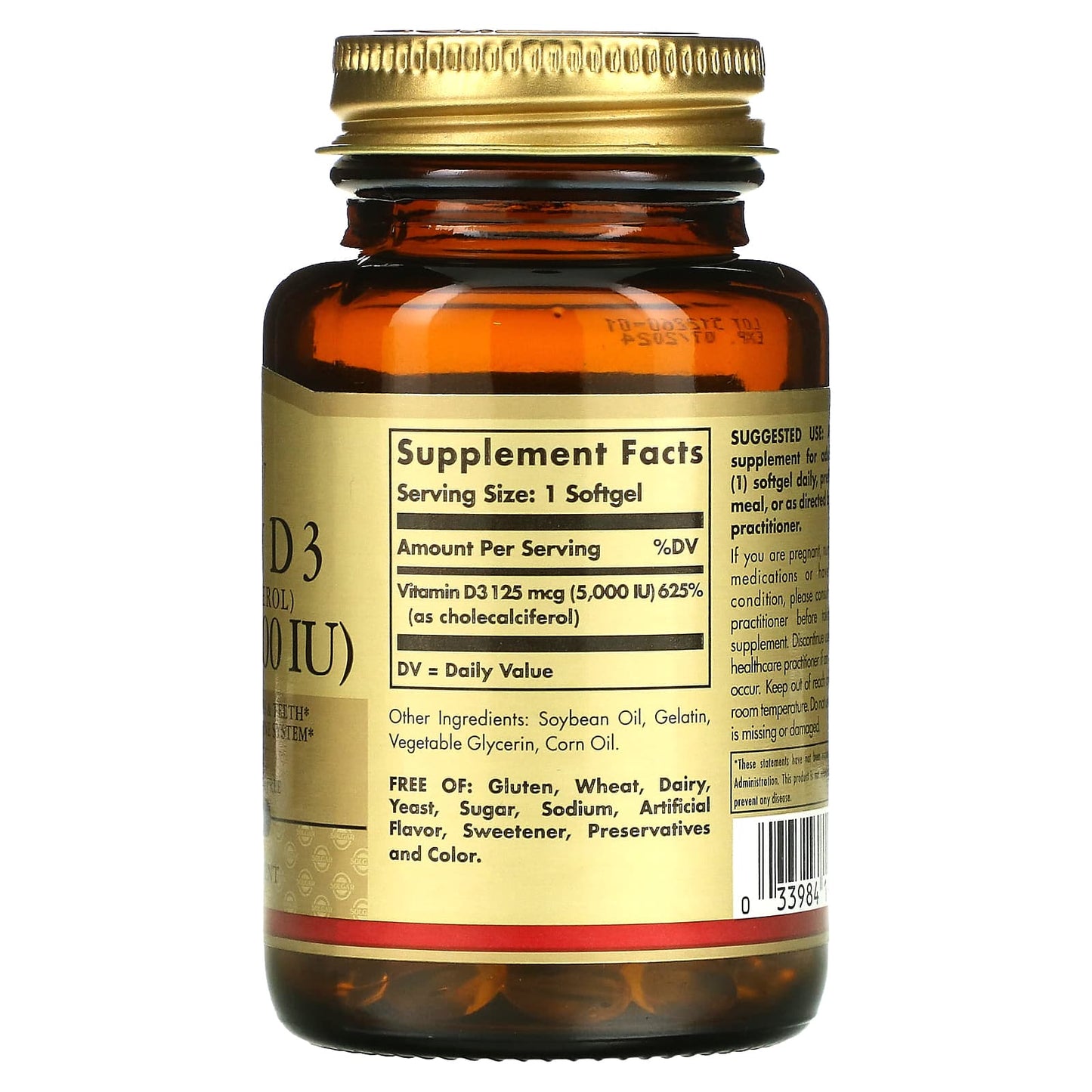 Solgar, Vitamin D3 (Cholecalciferol), 125 mcg (5,000 IU), 100 Softgels
