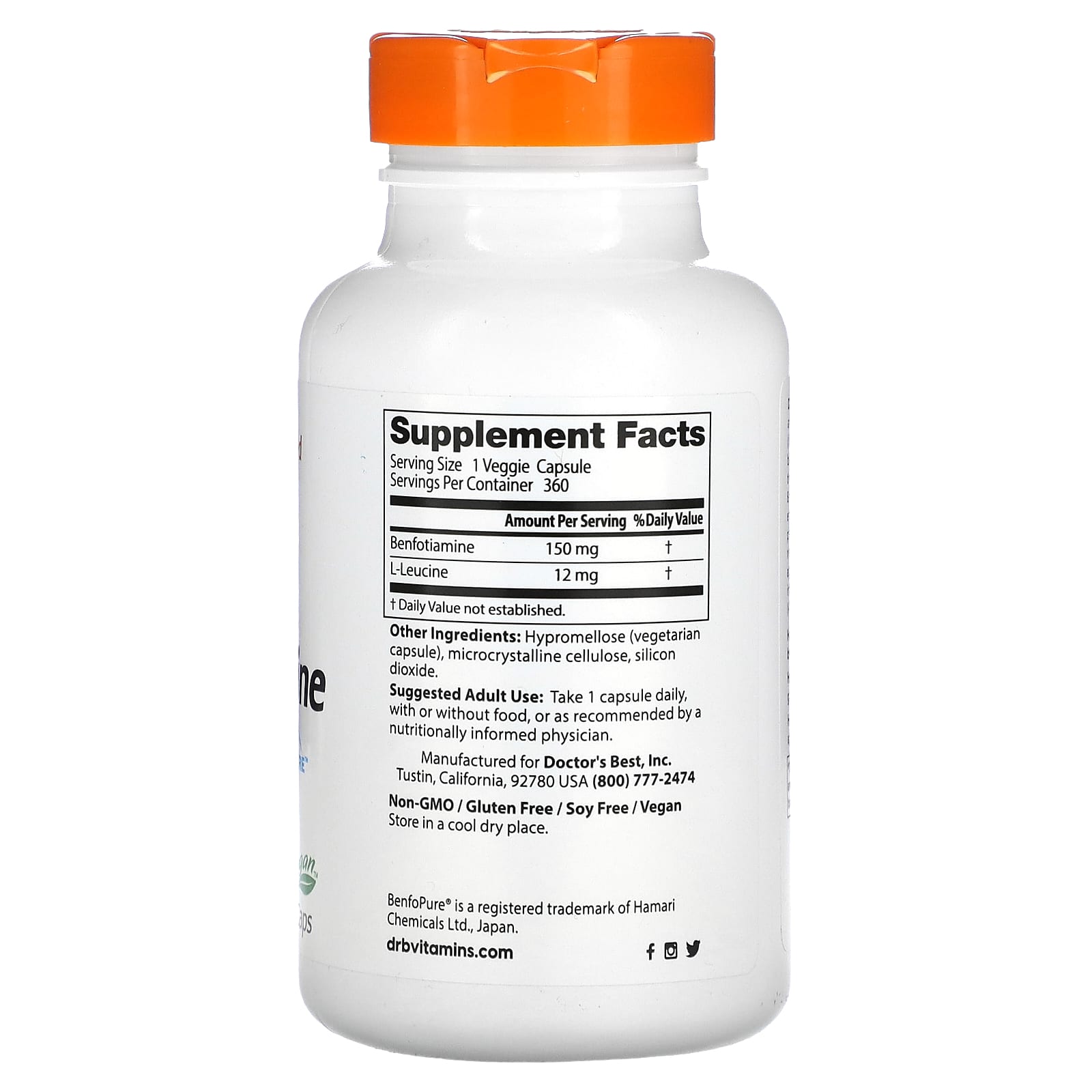 Benfotiamine with BenfoPure - Doctor's Best 150mg 360 Capsules - Image 2