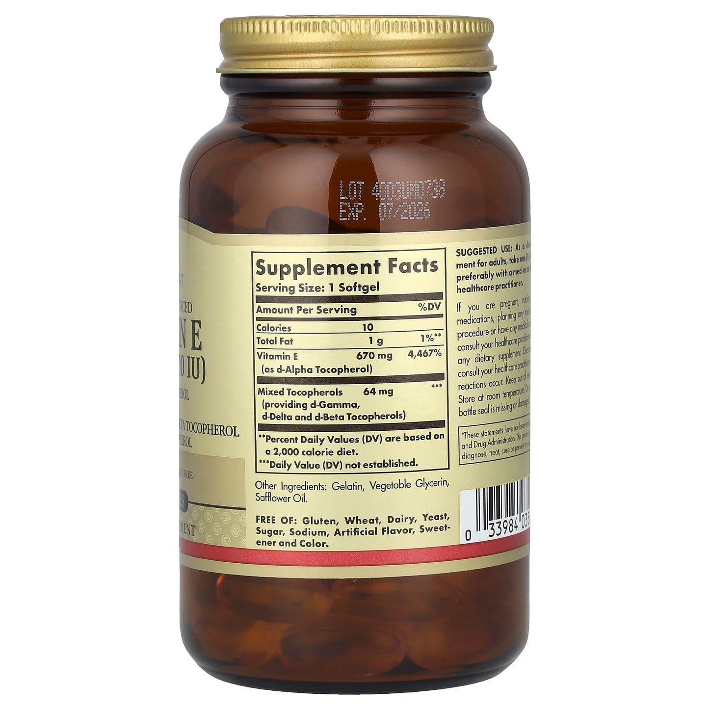 Solgar, Vitamin E, d-Alpha Tocopherol Plus d-Gamma Tocopherol, d-Delta Tocopherol and d-Beta Tocopherol, 100 Softgels - Image 2