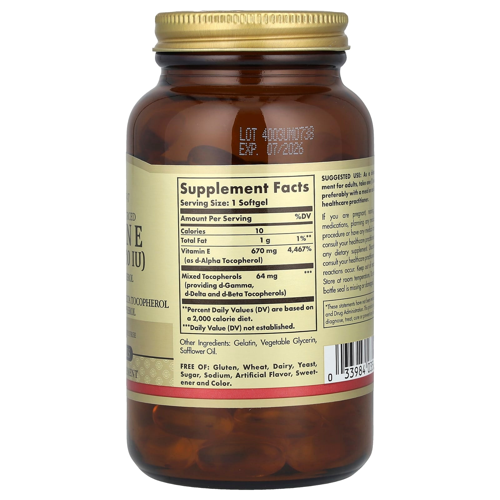 Solgar, Vitamin E, d-Alpha Tocopherol Plus d-Gamma Tocopherol, d-Delta Tocopherol and d-Beta Tocopherol, 100 Softgels - Image 2