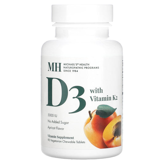 Michael's Health, D3 with Vitamin K2, Apricot, 90 Vegetarian Chewable Tablets - Image 1