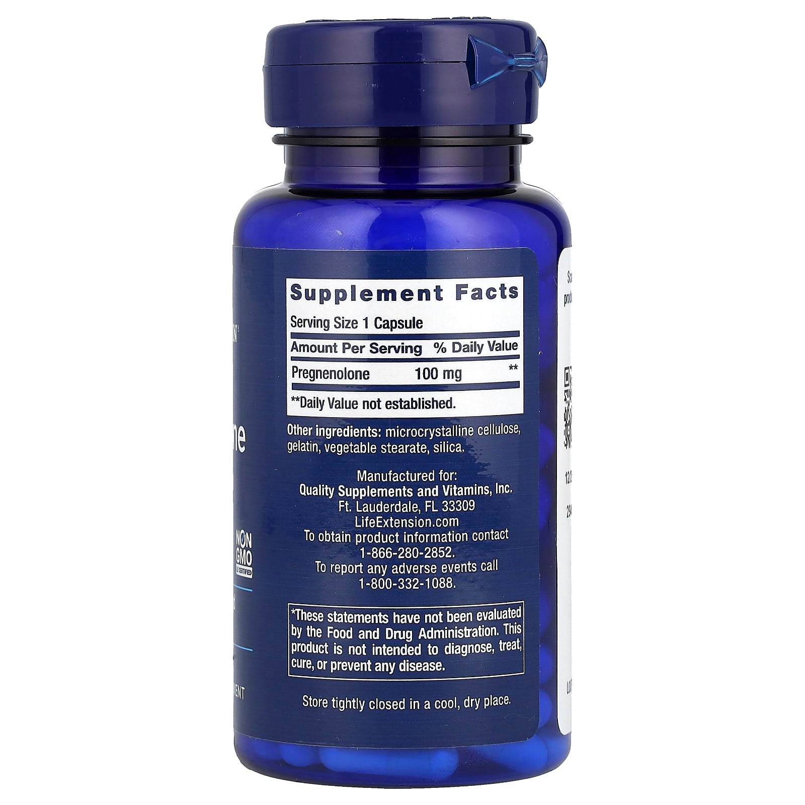 Life Extension, Pregnenolone, 100 mg, 100 Capsules - Image 2