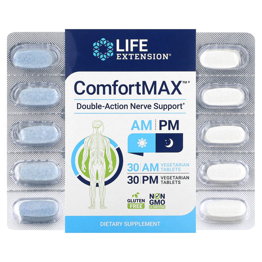 Life Extension, ComfortMAX, Double-Action Nerve Support, For AM & PM, 60 Vegetarian Tablets - Image 1