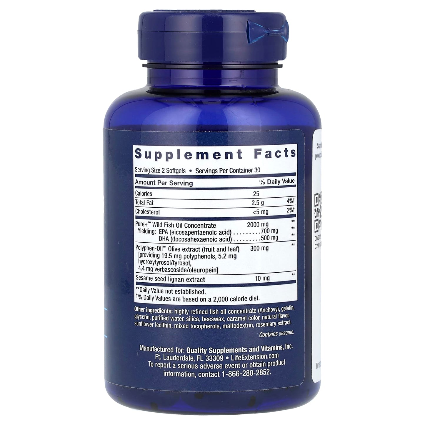 Life Extension, Super Omega-3, EPA/DHA Fish Oil, Sesame Lignans & Olive Extract, 60 Softgels - Image 2