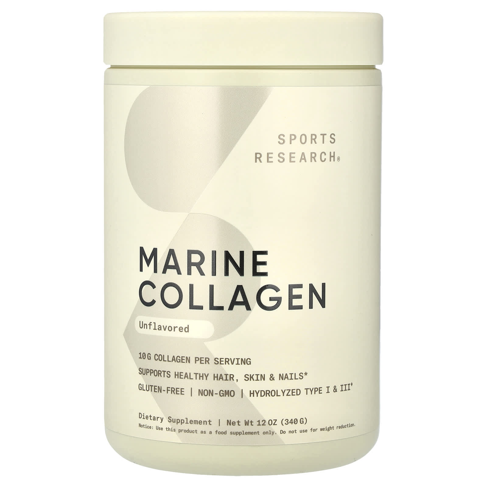 Sports Research, Marine Collagen, Unflavored, 12 oz (340 g) - Image 1