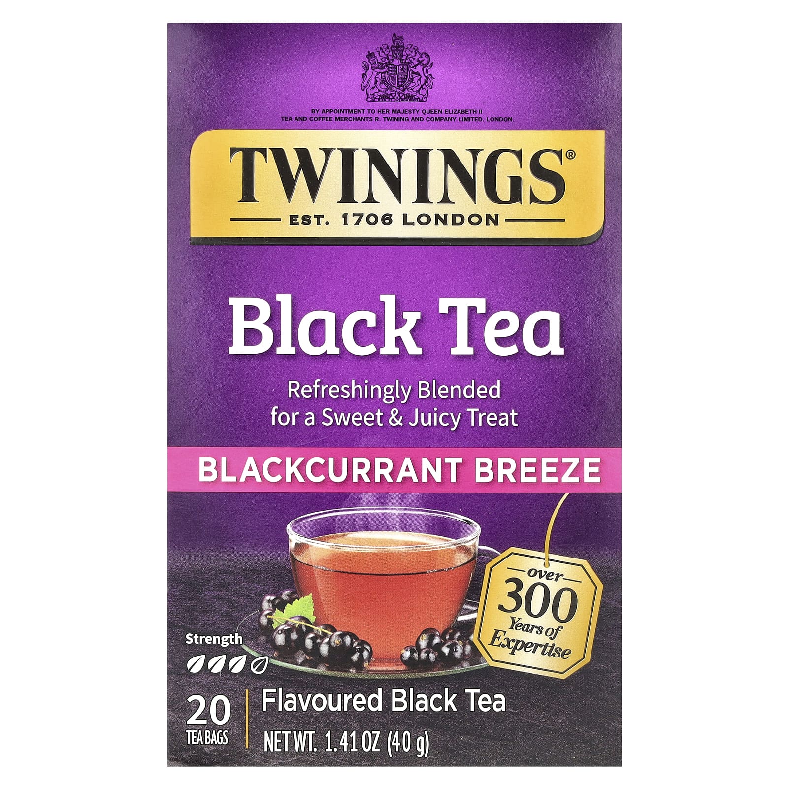Twinings, Flavored Black Tea, Blackcurrant Breeze, 20 Tea Bags, 1.41 oz (40 g) - Image 1