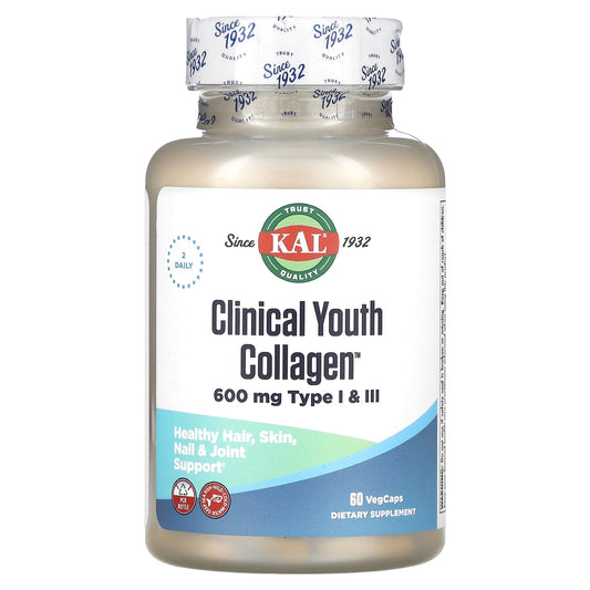 Youthful Skin, Hair, Nails & Joints with KAL Clinical Youth Collagen 60 VegCaps - Image 1