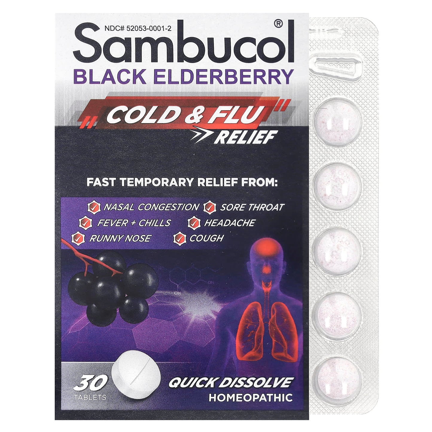 Sambucol, Black Elderberry, Cold & Flu Relief, 30 Tablets - Image 1