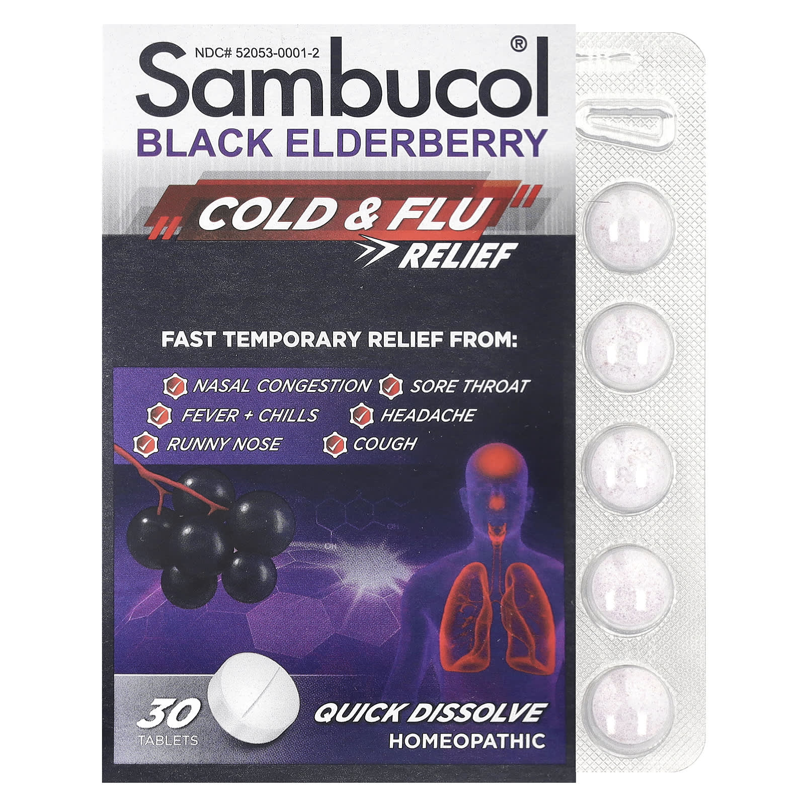 Sambucol, Black Elderberry, Cold & Flu Relief, 30 Tablets - Image 1