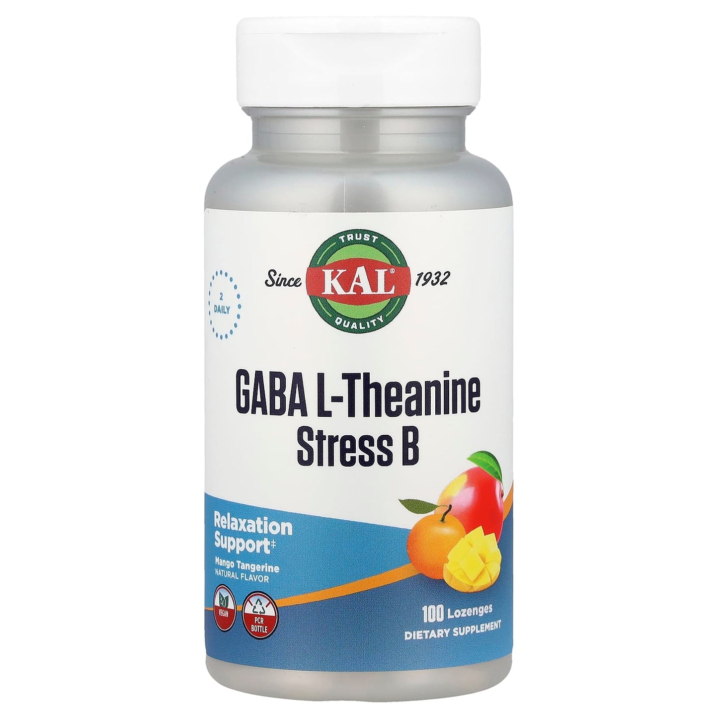 KAL Stress Relief Lozenges with GABA & L-Theanine, Mango Tangerine, 100 Lozenges - Image 1