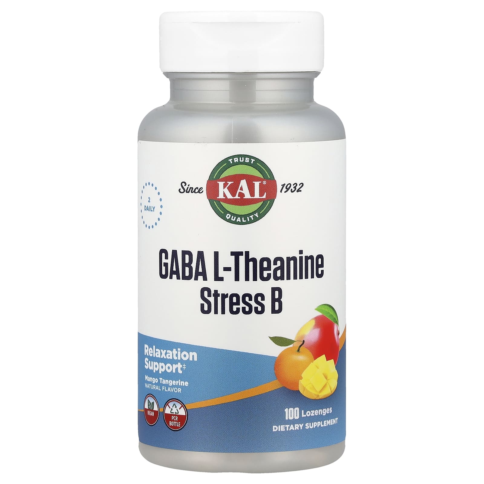 KAL Stress Relief Lozenges with GABA & L-Theanine, Mango Tangerine, 100 Lozenges - Image 1