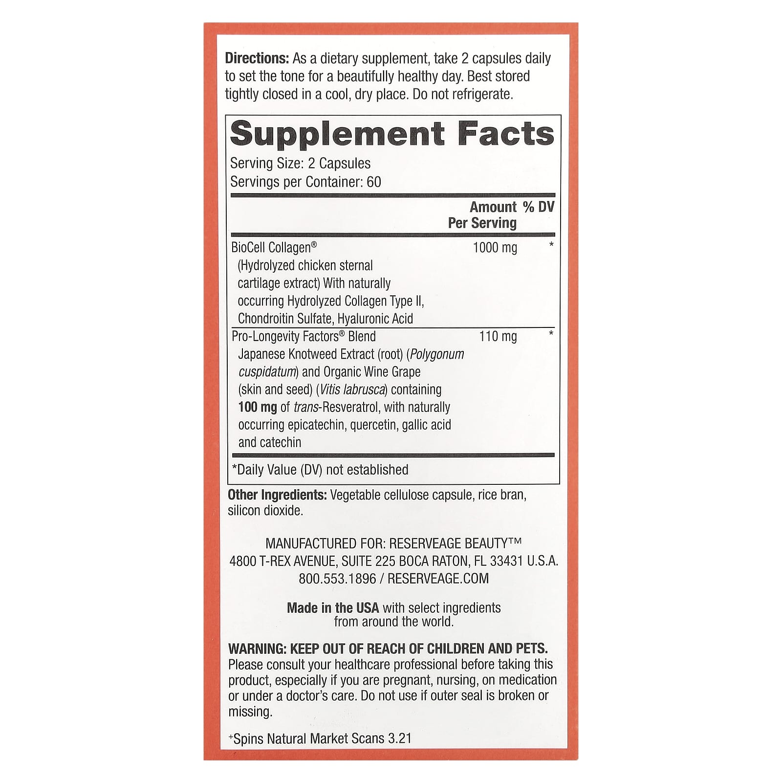 Reserveage Beauty, Collagen Booster™ with Hyaluronic Acid & Resveratrol, 120 Capsules