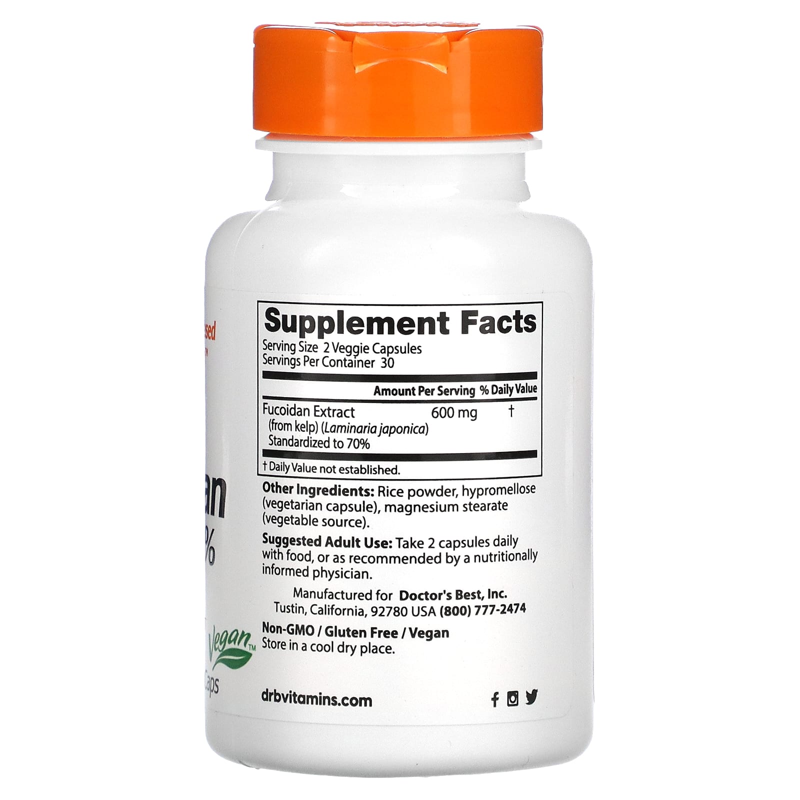 Fucoidan 70% Dietary Supplement by Doctor's Best - 60 Veggie Caps - Image 2
