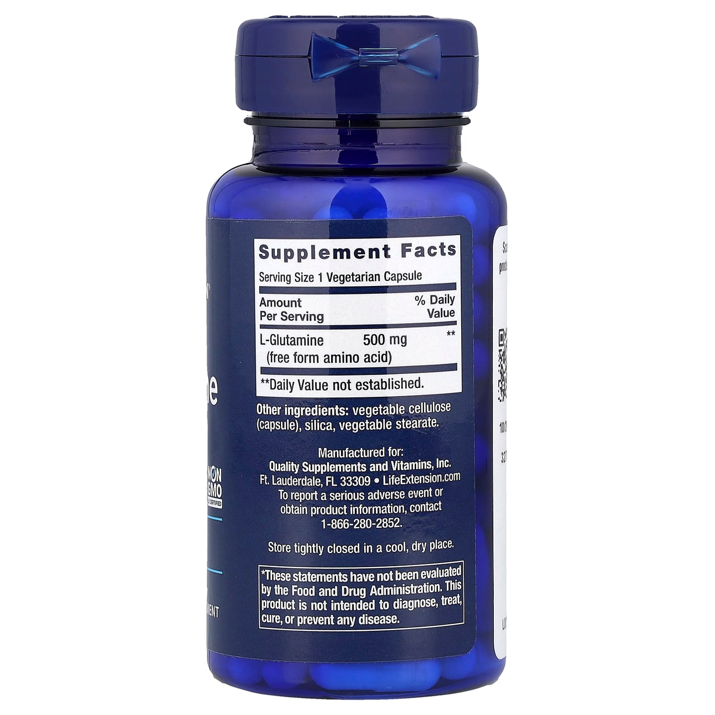 Life Extension, L-Glutamine, 500 mg, 100 Vegetarian Capsules - Image 2