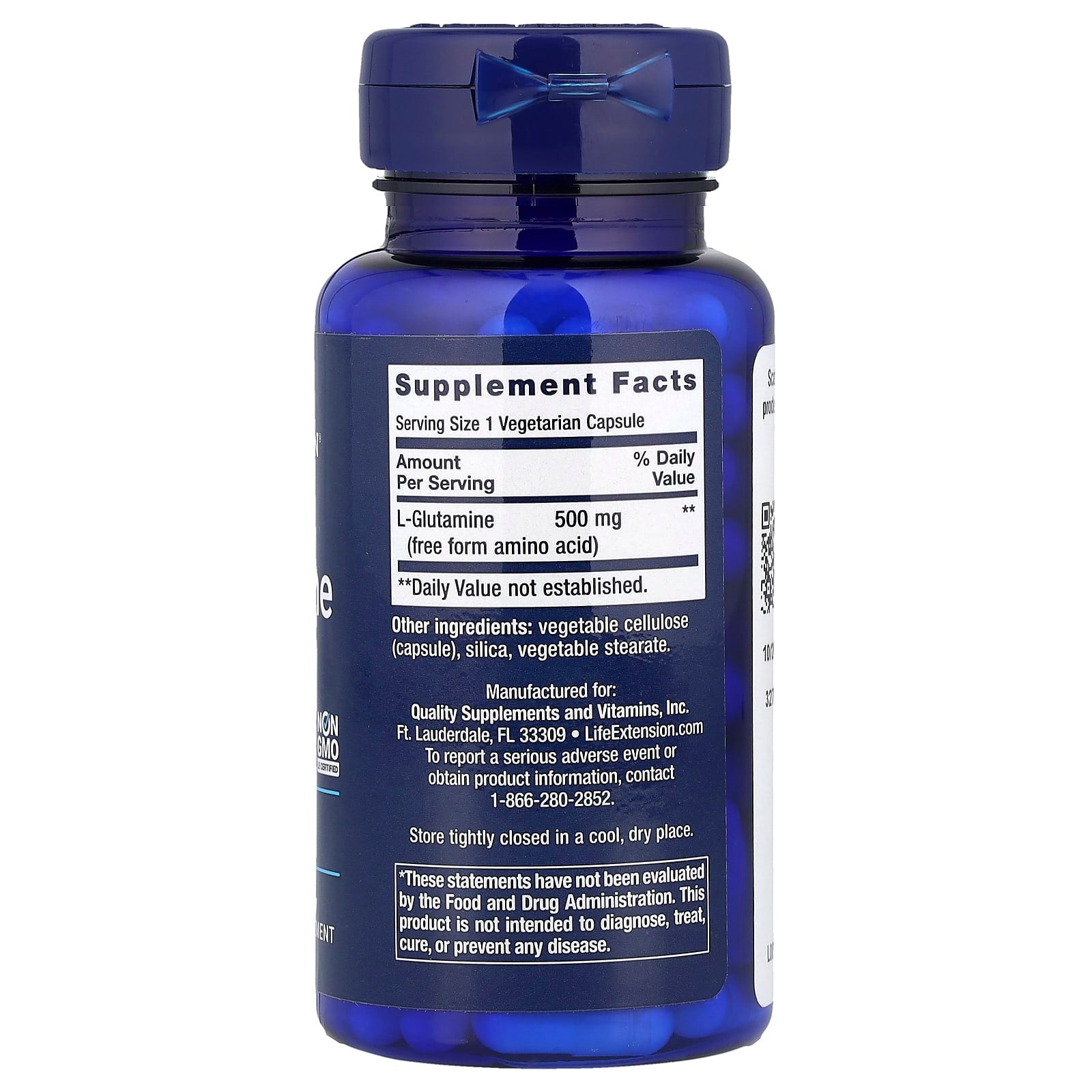 Life Extension, L-Glutamine, 500 mg, 100 Vegetarian Capsules - Image 2