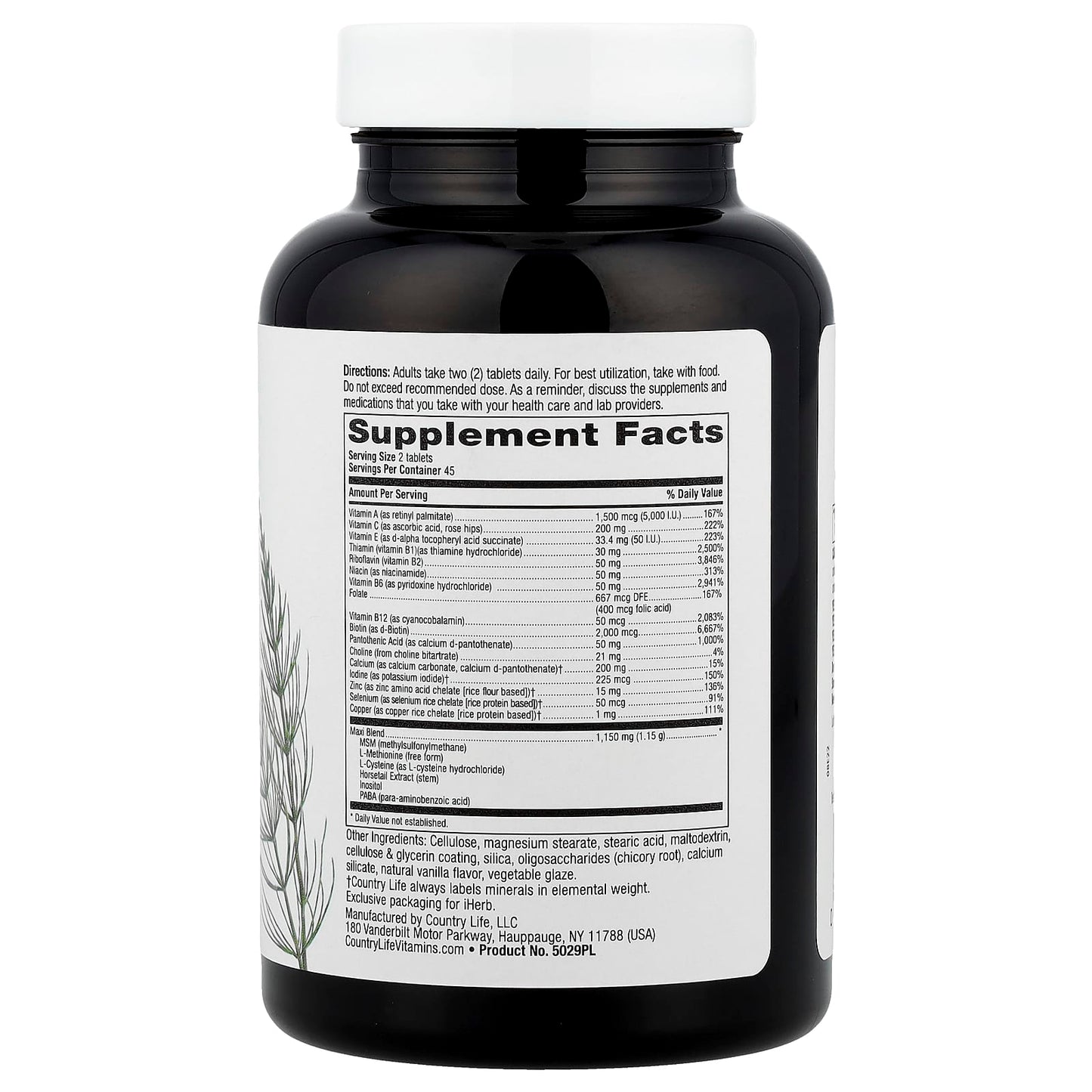 Country Life Maxi-Hair Skin & Nails Supplement, 90 Tablets, Gluten-Free - Image 2