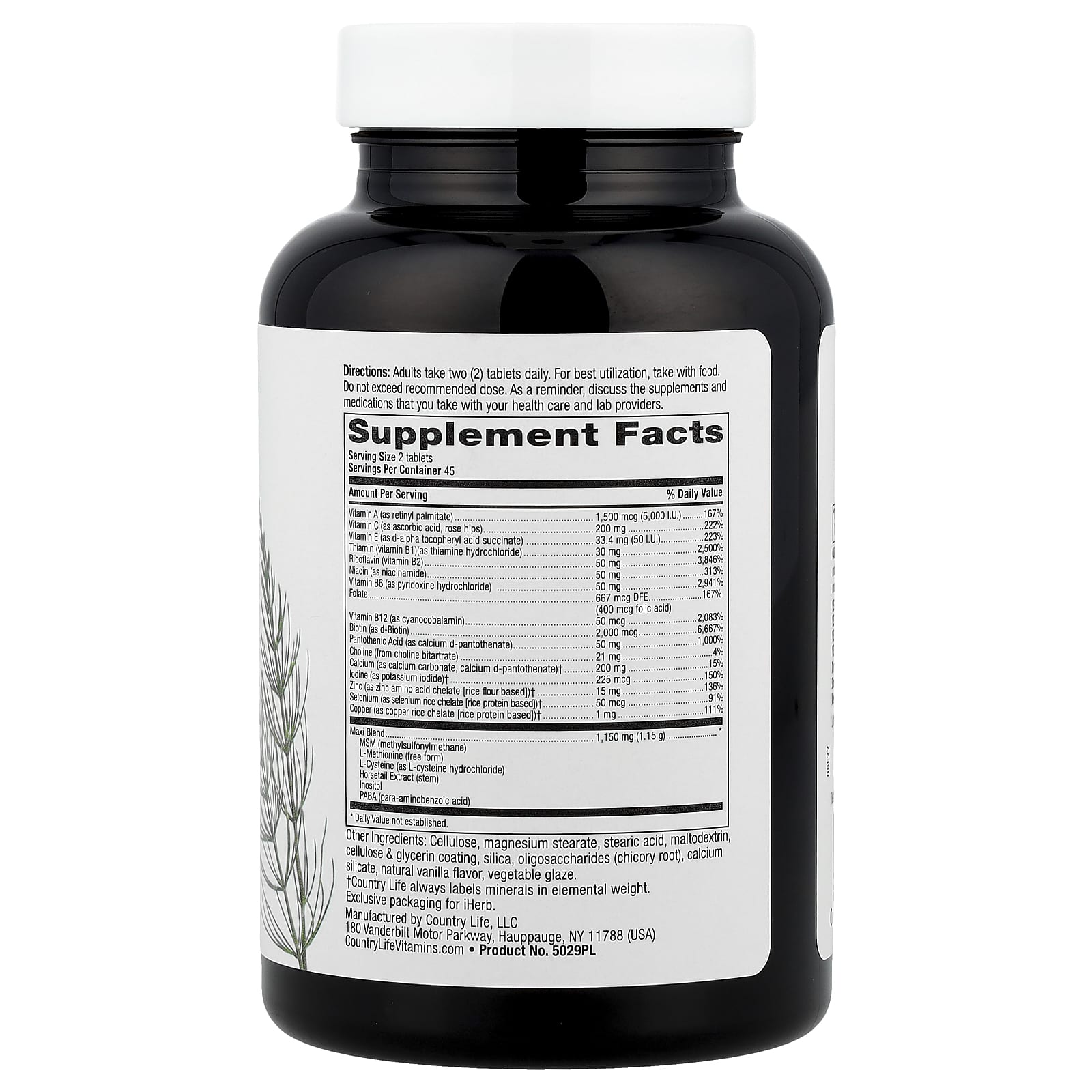 Country Life Maxi-Hair Skin & Nails Supplement, 90 Tablets, Gluten-Free - Image 2