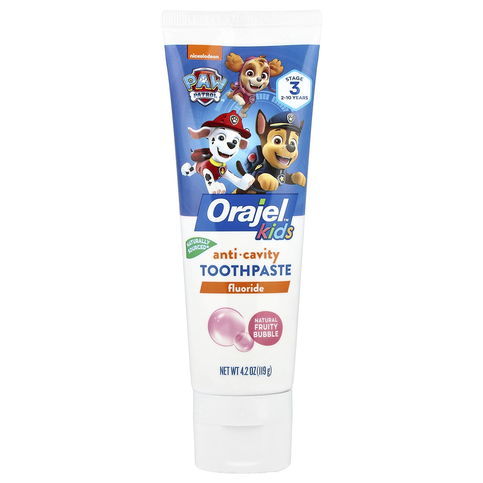 Orajel, Kids, Paw Patrol™ Anticavity Fluoride Toothpaste, 2-10 Years, Natural Fruity Bubble, 4.2 oz (119 g) - Image 1