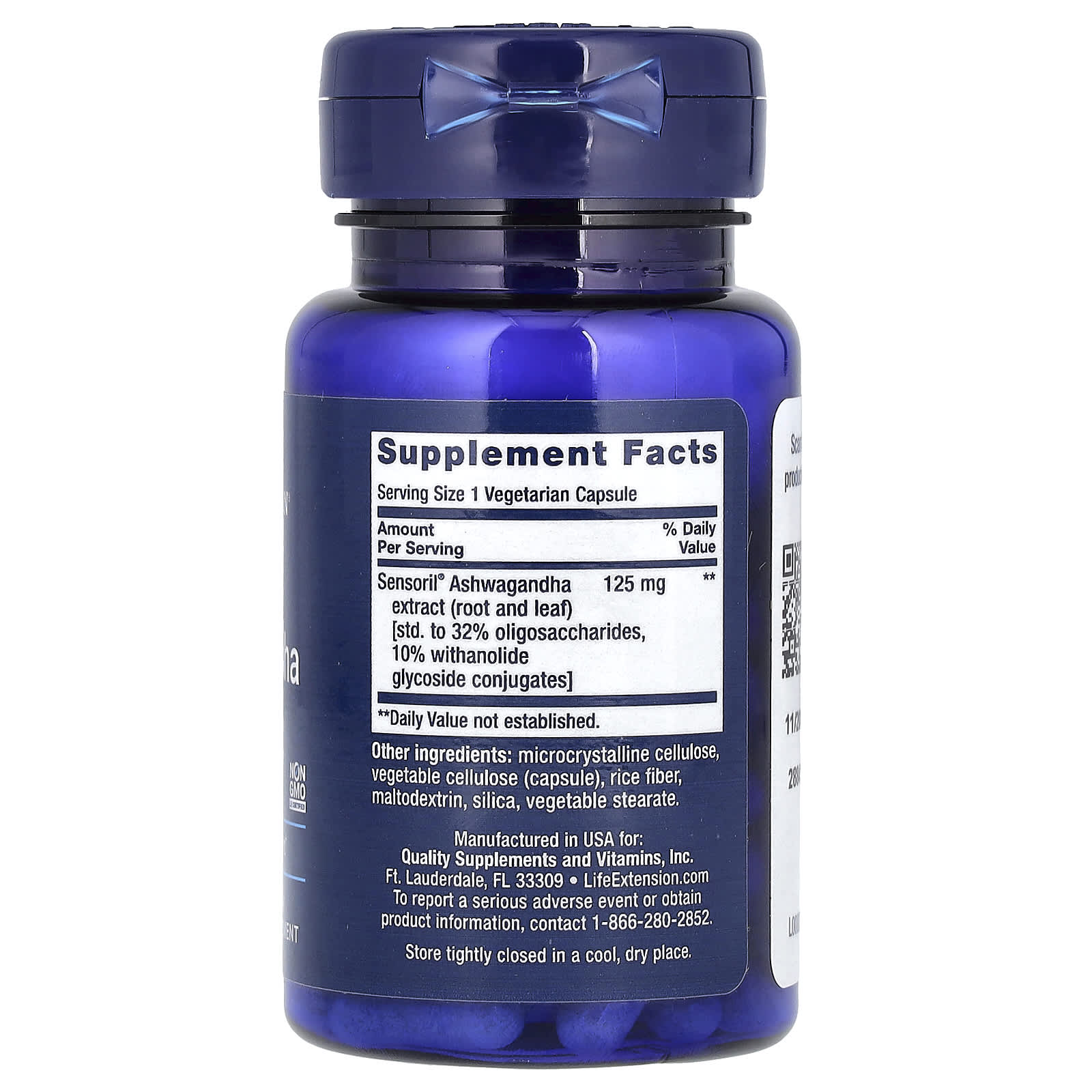 Life Extension, Optimized Ashwagandha, 125 mg, 60 Vegetarian Capsules