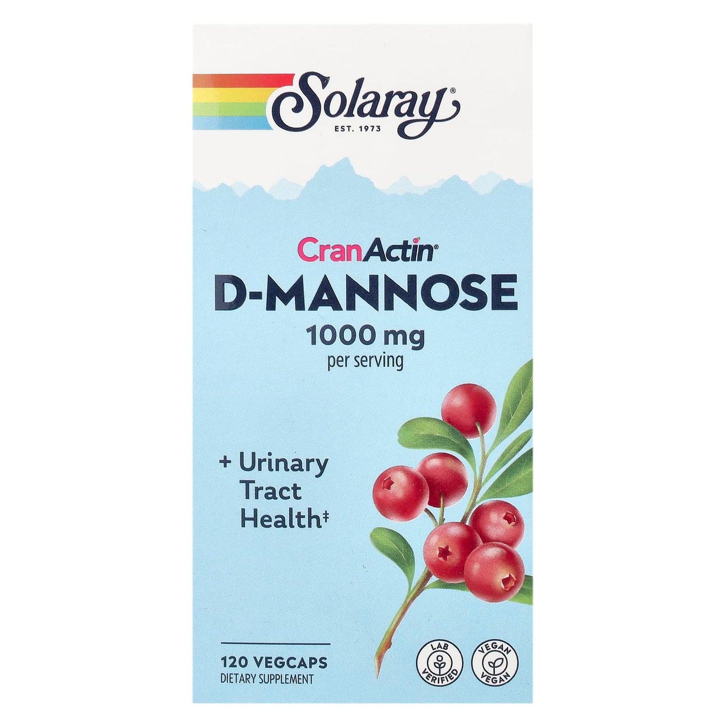 Solaray, CranActin® D-Mannose, 1,000 mg, 120 VegCaps (500 mg per VegCap) - Image 1