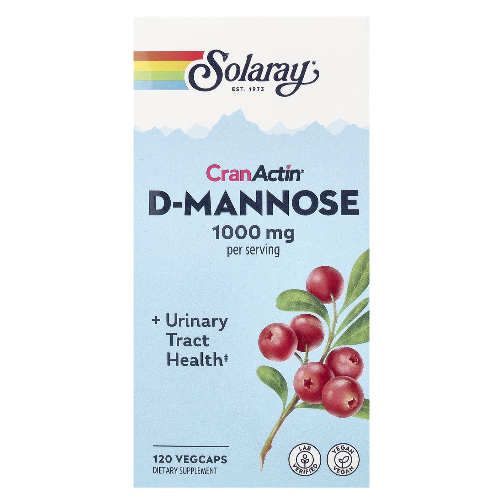 Solaray, CranActin® D-Mannose, 1,000 mg, 120 VegCaps (500 mg per VegCap) - Image 1
